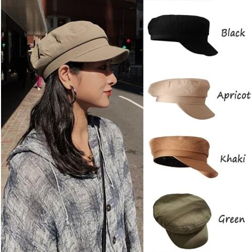 Classic Women Washed Military Caps Fitted Thicker Cap Vintage Flat Top Winter Warm Sun Hats