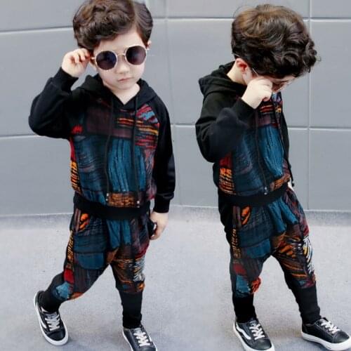 Hip Hop Spring Fall Boys Fashion Street Dancing Clothing Set Kids Handsome Sweatshirt + Harem Pants 2 Pcs Children Clothes X277