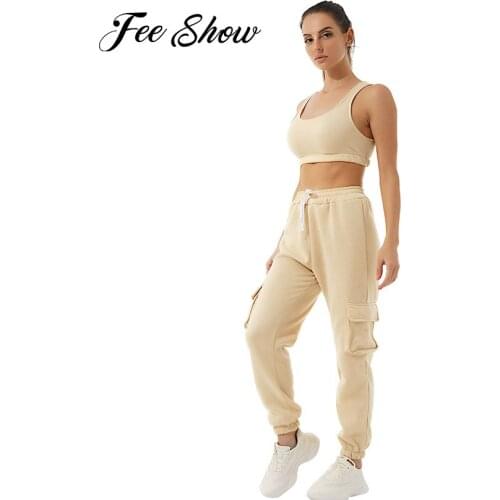 2 Pieces Sets Fitness Outfits Casual Workout Tracksuit Sportswear Womens Running Gym Vest Crop Top Pants Sport Suits Streetwear
