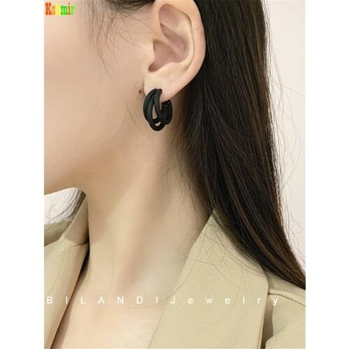 Kshmir Korean matte texture earrings with black 3-layer earrings and simple earrings for 2020