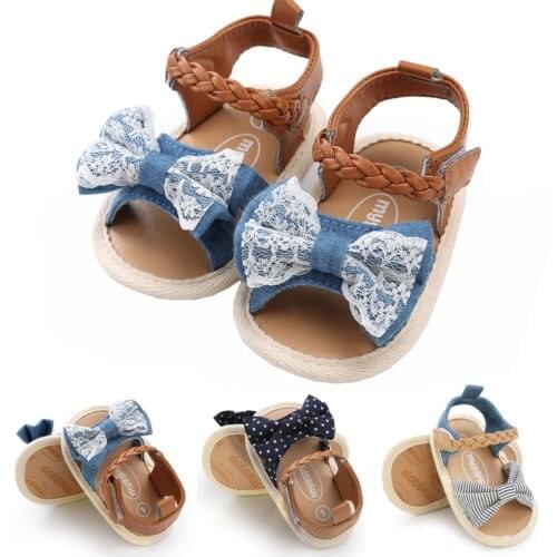 Summer Children Baby Girls Beach Bowknot Sandals Sneakers Kids Toddler Infantil Lace Flower Princess Soft Sole Shoes Prewalker