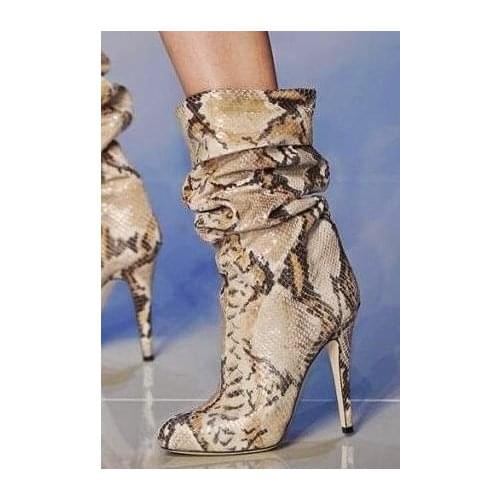 Hot Selling Snakeskin Leather Women Boots Pointed Toe Thin Heels Leather Winter Boots for Women 2018 Ladies Ridding Boots