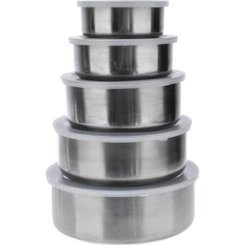 5pcs/set Stainless Steel Mixing Bowl Set Crisper Food Salad Container 5 Fresh Bowls with lids For Kitchen Cooking Tool