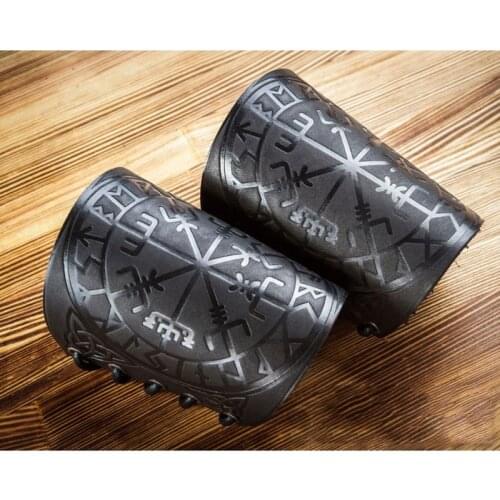 Nordic Viking Vegvisir Embossed Arm Bracers Medieval PU Leather Arm Guards Kit