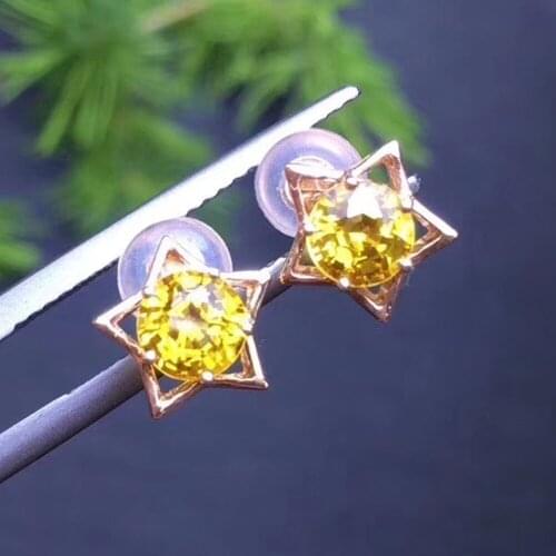 Natural yellow Sapphire 18k Rose Gold Exquisite Mosaic gem Stars Earrings Bare stone 1ct size 5*5mm
