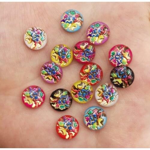 New 100pcs Mix Resin 10mm Colorful Peony Round Flat back Rhinestone Appliques DIY Wedding Scrapbook Craft SF841