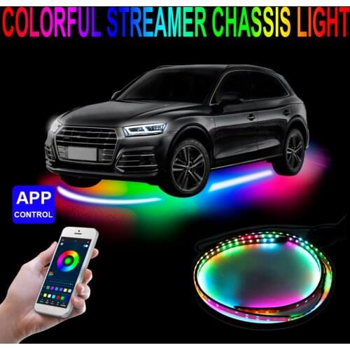 Car UnderglowLED Light APP Control Car Chassis Neon Atmosphere Light Waterproof Flexible Flowing RGB Multicolor LED Strip