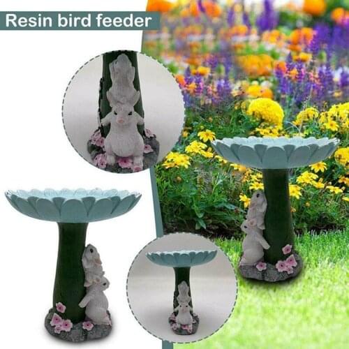 Resin Bird Bath Garden Sunflower And Rabbit Statue Outdoor Birdfeeder Resin Decoration Cute Garden Ornament Vintage Bowl