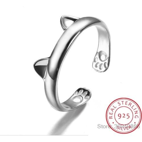 Lovely Cat Ear Adjustable Open Ring 925 Sterling Silver Rings for Women Jewelry Making Fine Jewelry Gifts
