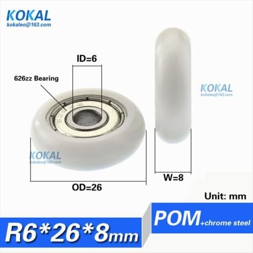[R0626-8] 10PCS high quality 626zz ball bearing coated with POM sliding door window bearing wheel plastic bearing pulley 6*26*8