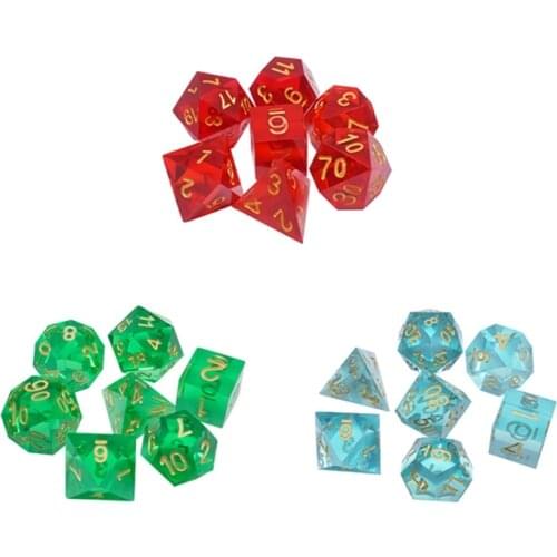 RPG Dice Board Game set of 7 D4 D6 D8 D10 D12 D20 Transparent Sharp Resin Dice