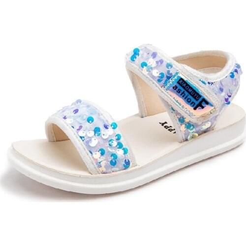 Girls Sandals Princess Baby Shoes Kids Sandals 2020 Summer New Children Teenagers Beach Shoes Crystal Glitter Sequins Sweet Soft