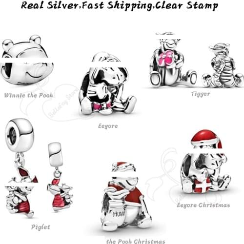 925 Sterling Silver Beads Piglet Dangles Tigger Charms Fits Pdora Bracelets Bangles For Women Girls