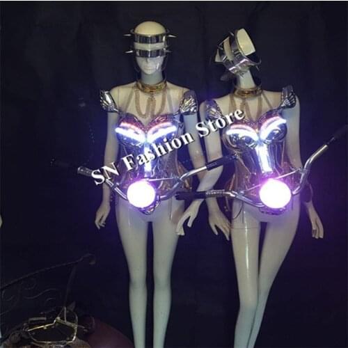 WX16-2 Bar Singer led costumes dj disco light ballroom dance LED clothes mirror dress Nightclub Catwalk stage cosplay wears