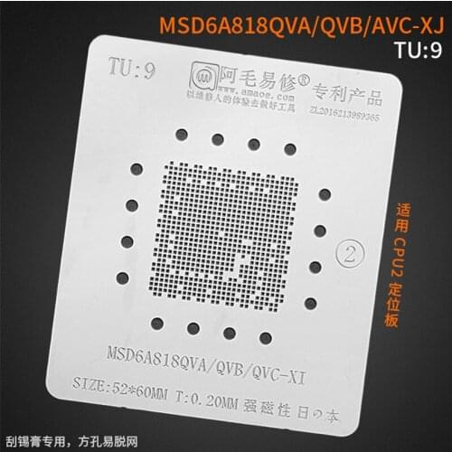 0.20MM Amaoe BGA Stencil MSD6A818QVA/QVB TU9 For LCD TV CPU Reballing IC Pin Square Hole Solder Tin Plant Net Heating Template