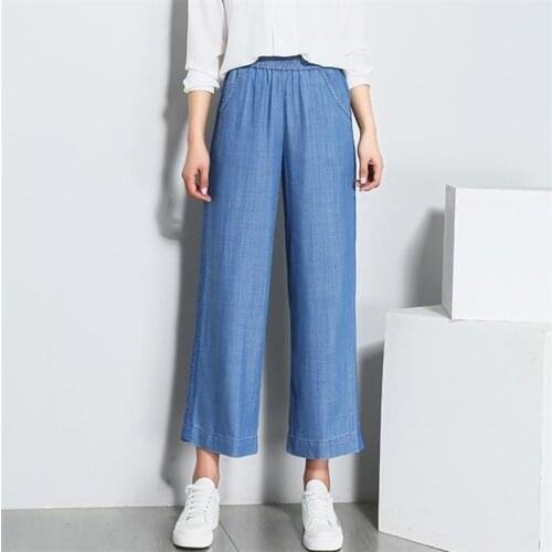 2020 Summer New Women Wild Leg Pants Fashion Female Trousers Plus Size M-5XL/6XL/7XL Women Casual Solid Color Pants Jeans Black