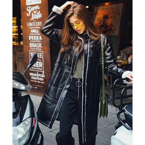 Winter fashion new womens PU leather jacket caot long sercive thicker warm outwear female single breasted casual overcoat L1182