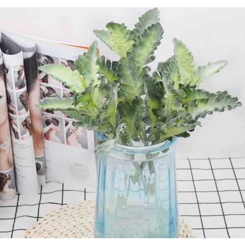 1pcs Artificial flower flocking silver leaf fake flower green plant leaf flower arrangement material indoor home decoration simu