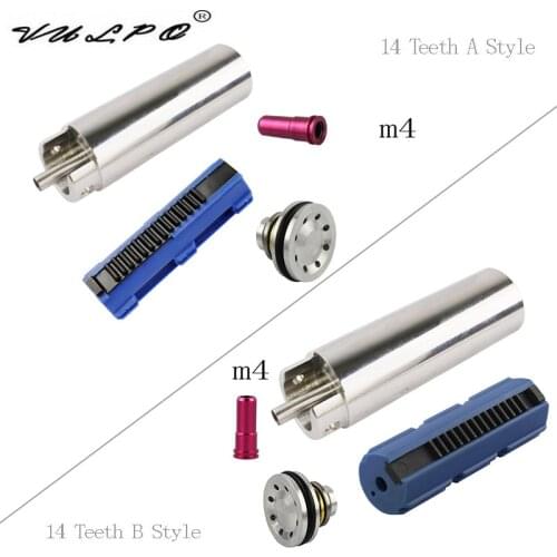 VULPO 14 Teeth Piston Stainless Steel CNC Milled One-Piece Solid Cylinder Built-in Cylinder Head Piston Head Nozzle For Airsoft