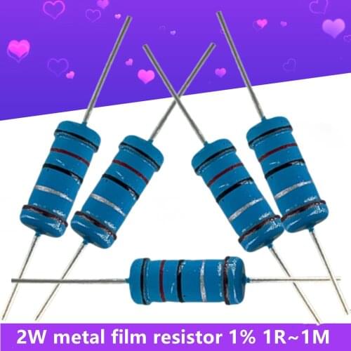 20Pcs/Lots 1% Five-Color Ring Resistors 2W Metal Film Resistor 1R~2.2M High Precision Ohm Resistance 220 1K 1.5K 2.2K 100K 470K