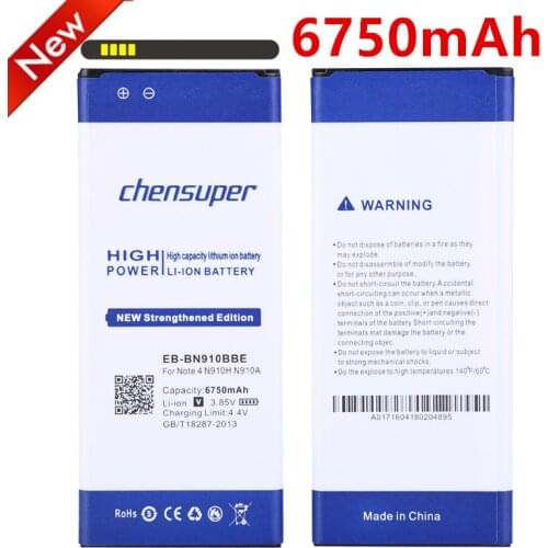Chensuper 6750mAh Battery EB-BN910BBE For Samsung Galaxy Note 4 Note4 N910 Battery N910H N910A N910C N910F N910FQ N910X N910W