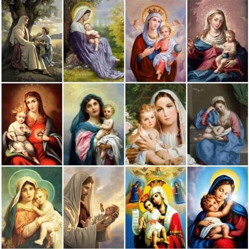 DIY Diamond Painting by Number Full Square Drill Religion Jesus Virgin Mary Picture Rhinestone Portrait Home Decor Believer Gift