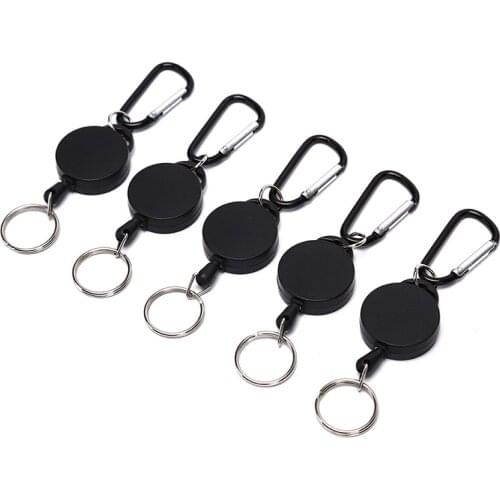 Key Ring Keyring Steel Cord black Wire Rope Keychain Badge Reel Retractable Recoil Anti Lost Ski Pass ID Card Holder 6.5*3.2cm