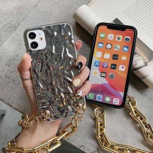 Wrist Chain Case for iPhone 12 Pro Max 7 8 Plus XR XS Max Luxury Tin foil Pattern Gold Bracelet Hanging Phone Case for iPhone 11