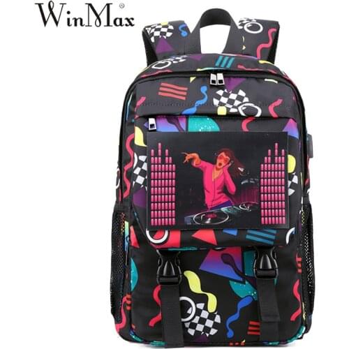 Colorful Voice Control Luminous Backpack USB Charging School Laptop Graffiti Knapsack Female Travel Daily Mochila Bolsas Unisex