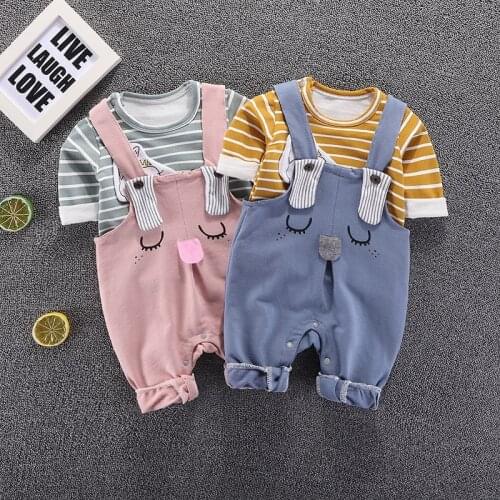 Baby Spring Autumn Clothes Fashion Suit 2020 New Infant Cotton Stripe Long Sleeved Top + Cute Cartoon Bunny Casual Pant 2Pcs Set