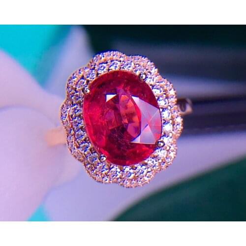 E519 Fine Jewelry Real 18K Gold AU750 100% Natural Red Tourmaline Gemstone 3.8ct Female Rings for Women Fine Ring