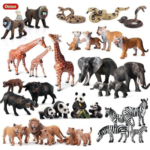 Oenux Simulation Animals Action Figures High Quality Elephant Tiger Bird Lion Panda Zebra Shark Whale Animals Model Toy For Kids