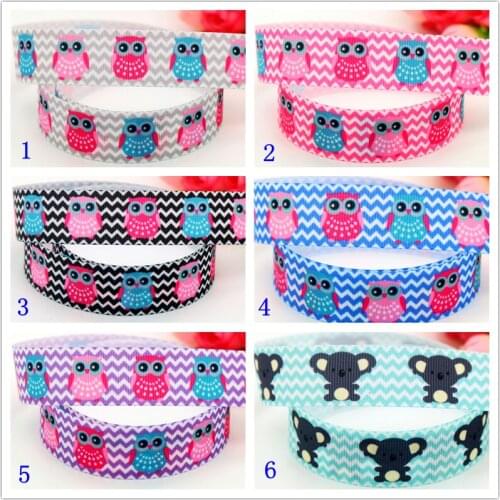 DHK 7/8'' 5yards owl koala bear chevron printed grosgrain ribbon headwear hair bow diy party decoration OEM 22mm E1217