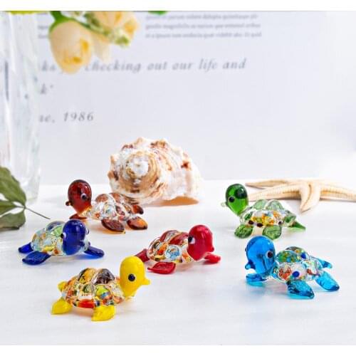 H&D 6pcs Handmade Tiny Turtle Hand Blown Glass Sea Animal Gift Decor Collectible Figurine Gardens Colorful Fish Tank Ornament