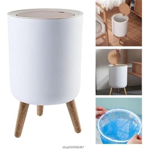 Creative Wooden Trash Can with Lid Press Garbage Rubbish Bin High Foot Waste Container Organizer Bathroom Kitchen 21 Wholesales