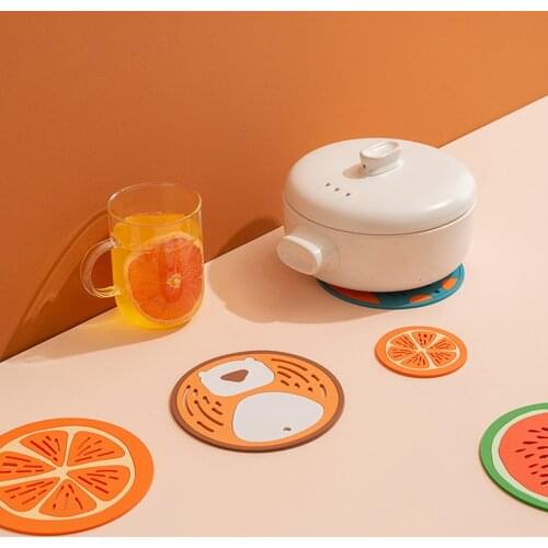 Round Heat Resistant Silicone Mat Cute Parrot Hedgehog Eagle Fruit Pattern Coaster Table Placemat Pot Holder Kitchen Supplies