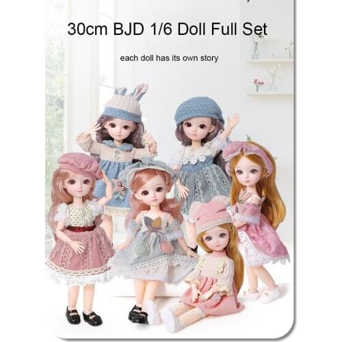 30cm BJD 1/6 Doll Princess Full Set Delicate 3D Eyes Dress Up Fashion Cute Dolls With Clothes Toy For Girls Gift