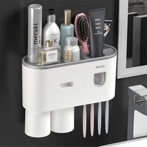 Magnetic Toothbrush Holder Bathroom Accessories Automatic Toothpaste Squeezer Dispenser For Home Bathroom Storage Sets with Cups