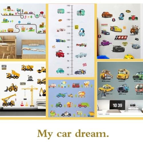 Cartoon car road track wall sticker for kids rooms nursery childrens room decoration on the wall car decals Child gift