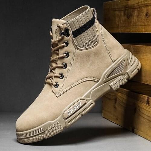 QGK Men Casual Martin Boots Fashion High-top Combat Boots Desert Training Pu Leather Boots Outdoor Sneakers