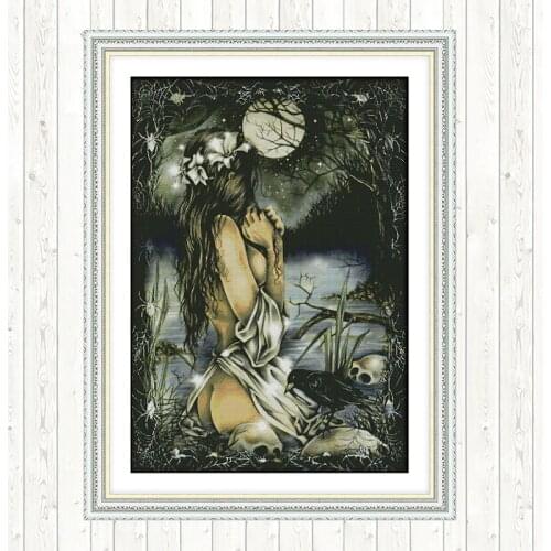 Women and The Full Moon DIY Needlework Crafts Cotton Thread Embroidery Needlework Sets Cross Stitch Kits Patterns Kit Home Decor
