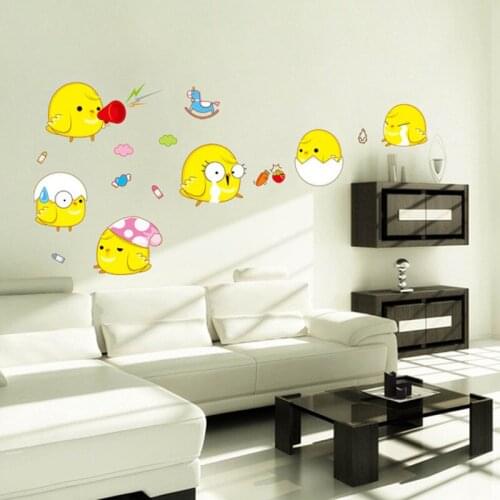 Kids room sticker cartoon little yellow chicken wall decal living room baby bedroom decoration wallpaper sticker