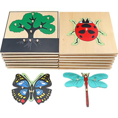 Montessori Science Toys Culture Instructions Animals Plants Insects Wood Mosaic Kindergarten Intelligence Toys for Children Gift