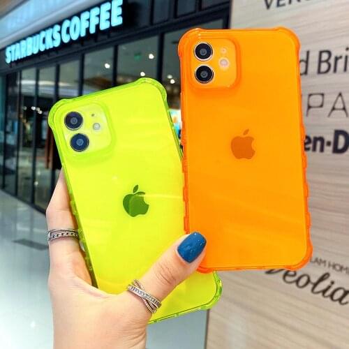 Neon Fluorescent Solid Color Transparent Shockproof Phone Case For iPhone 12 Pro Max Mini 11 Pro XR XS Max X 7 8 Plus Back Cover