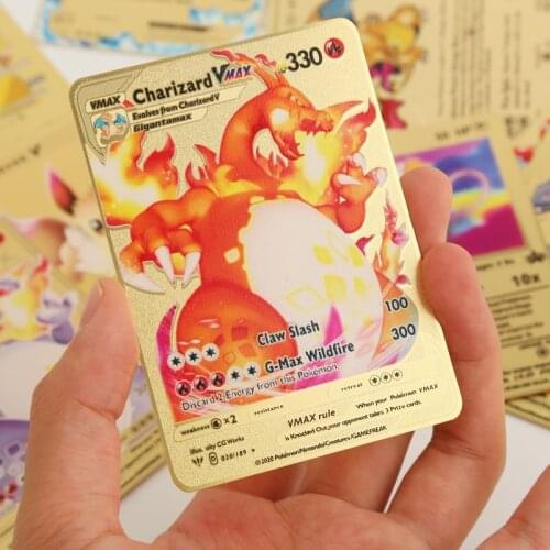 NEW Pokemon Cards Metal Card V Card Charizard Pikachu Mcharizard Card Collection Gift Kids Game Collection Cards Golden Vmax