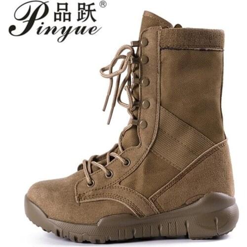 Autumn Mens Army super light brown boots tactical Microfiber ventilation combat boots with side zipper size 37-46