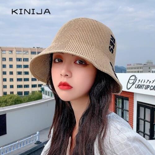 Women summer korean letter straw hat lady short brim Cotton thread bow visor bucket hat beach uv protection sun cap Panama gorra