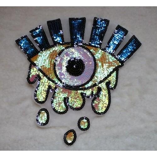 32cm Eyes Sequins Patches for Clothing Sew On Sequins Tear T-shirt Sweater Bags Decoration Garment Accessotires Applique DIY