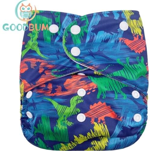 Goodbum Painted Dinosaur 8-25KG Big Size Washable Adjustable Cloth Diaper Double Gusset Cloth Nappy For Baby XL Diaper