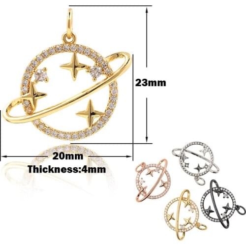 Saturn Pendant Brass Zircon Space Star Necklace Cosmic Charm DIY Jewelry Making Accessories 23x20x4MM